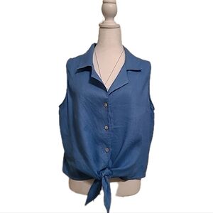 Karen Kane Blue Linen Sleeveless Blouse, Sz XL, EUC